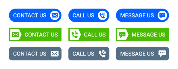Leinwandbilder - Contact buttons vector set. Containing contact us, call us and message us with phone, email and message icons.