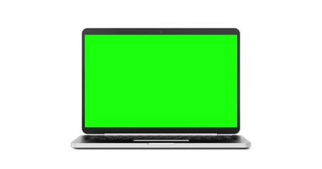 Leinwandbilder - 4k Resolution Video: Modern Laptop Mockup Opening Lid with Blank Green Screen on a white background with Alpha Matte