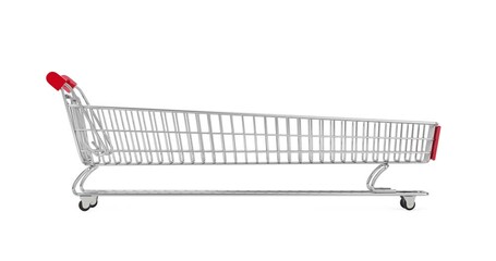 Poster - 4k Resolution Video: Online shopping, e-commerce Concept. Extra Long and Large Shopping Cart Trolley Seamless Looped Arriving and Leaving on a white background with Alpha Matte