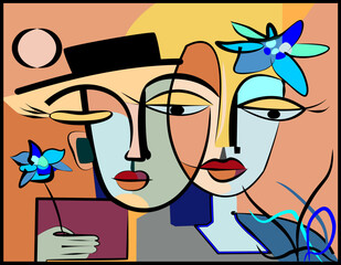 Wall Mural - Colorful background, cubism art style,abstracts portraits