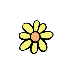 Wall Mural - Flower yellow icon. Hand drawn simple color vector illustration clip art in doodle flat style, isolated on white background