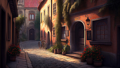 Naklejka na meble Street in the old town, generative ai