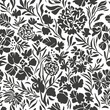Black and white floral pattern, seamless botany vector illustration. Abstract Leaves and flowers