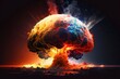 an explosion with colored smoke, in the style of dystopian realism, science-based, album covers, nuclear art, intense drama