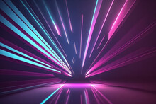 3d Rendering Neon Light Abstract Ultraviolet Background, Dynamic Glowing Lines Blue Pink Laser Rays Fashion Stage Background. Generative Ai.