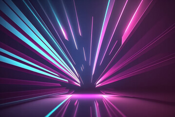 3d rendering neon light abstract ultraviolet background, dynamic glowing lines blue pink laser rays 