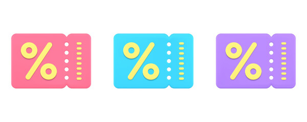 Canvas Print - Discount sale coupon online shopping tag percentage voucher 3d icon set realistic vector