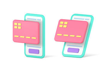 Poster - Online shopping smartphone application payment financial digital service 3d icon set vector