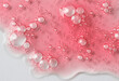 Red pink liquid texture with bubbles .Oil, gel , aid, serum swatch