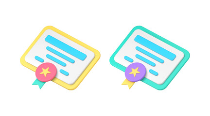 Poster - Certificate education diploma document profession degree award 3d icon set realistic vector