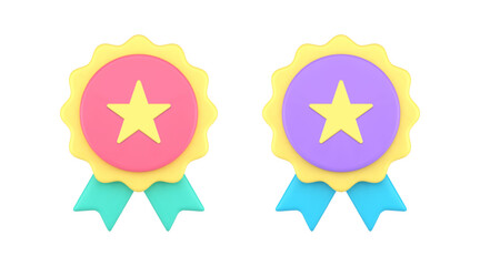 Poster - Medal achievement award badge star ribbon championship winner assurance warranty 3d icon set vector