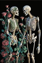 Couple Of Skeletons Standing Next To Each Other. Generative Ai.