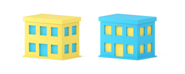 Poster - Public building city street infrastructure two story school government hospital 3d icon set vector