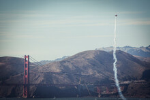 Stunt Plane Flying Near Golden Gate Bridge, San Francisco, California, USA