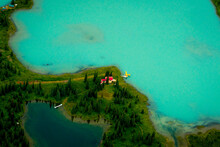House And Seaplane On Shore Of Chelatna Lake, Alaska, USA