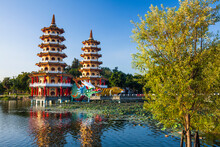 Architecture View Of The Dragon And Tiger Pagodas In Lotus Pond(Lianchihtan) Of Kaohsiung, Taiwan. It Is A Temple Located At Lotus Pond.