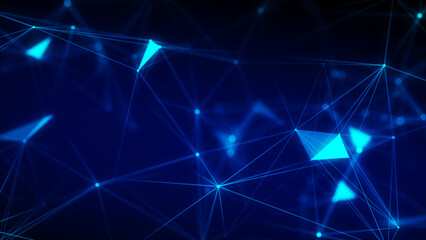 Digital flow with connecting points and lines. Futuristic blue science background. Global network concept. Big data complex with compounds. 3D rendering.