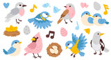 Fototapeta Pokój dzieciecy - Vector illustration set of cute doodle birds for digital stamp,greeting card,sticker,icon,design