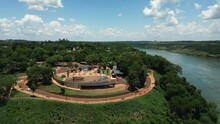 Hito Tres Fronteras Landmark Along Iguazu River, Brazil, Argentina And Paraguay