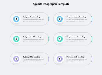 Leinwandbilder - Agenda infographic template with six steps and a place for your text. Flat infographic design.
