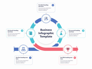 Aufkleber - Business infographic template with five colorful steps. Modern diagram with flat colorful icons.
