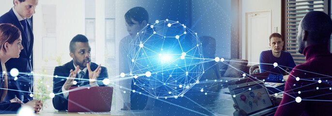 Poster - Global business network concept. Diversity business. Wide angle visual for banners or advertisements.