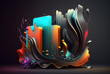 3d Mural Of Skyline And Waves, Ai Generative.