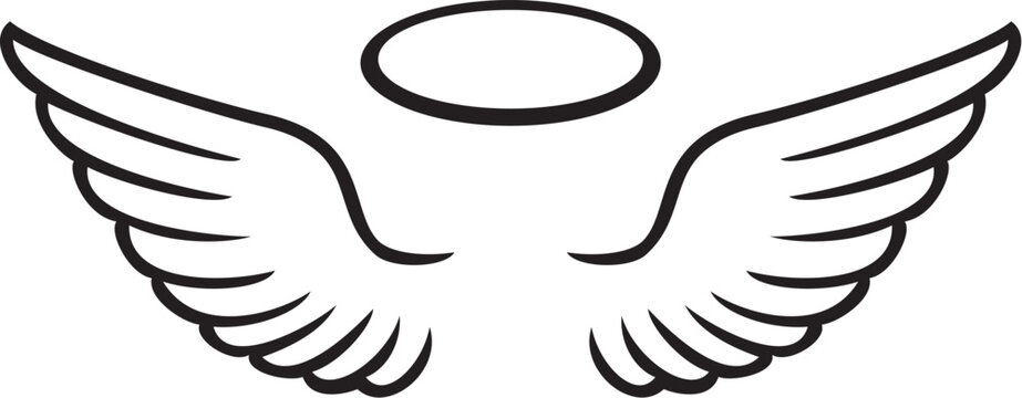 angel wings and halo black and white. vector illustration