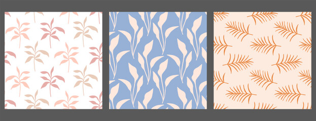 Wall Mural - Retro Minimal Foliage Seamless Pattern Collection