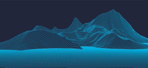Wall Mural - Abstract digital landscape. Wireframe landscape background. Digital landscape for presentations. 3d futuristic vector illustration.