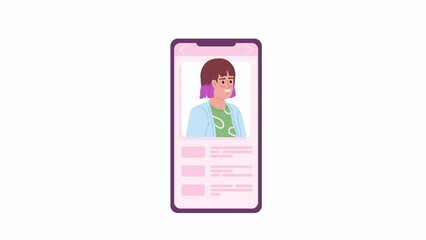 Fototapete - Animated social media account. Filling personal and professional profile online. Flat device screen animation on white background with alpha channel transparency. Color cartoon style 4K video footage