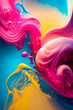 abstract colorful pink, blue, yellow, liquid paint swirl, vertical iphone, apple, samsung wallpaper backdrop on a dark background (generative ai) vibrant gradient digital paint splatter art