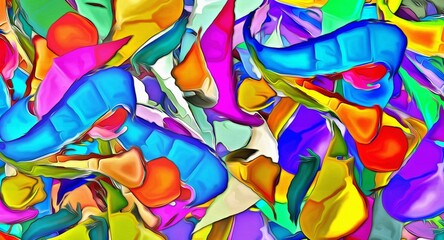 Poster - Abstract psychedelic fractal background of stylized watercolor illustration, colored chaotically blurred spots and paint strokes of different sizes and shapes