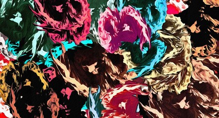 Poster - Abstract psychedelic fractal background of stylized watercolor illustration, colored chaotically blurred spots and paint strokes of different sizes and shapes