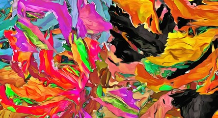 Poster - Abstract psychedelic fractal background of stylized watercolor illustration, colored chaotically blurred spots and paint strokes of different sizes and shapes