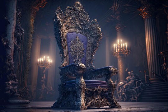 Wall Mural -  - Majestic throne in the castle hall. Postproducted generative AI illustration.