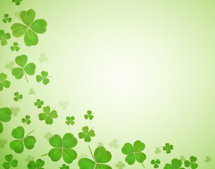 Leinwandbilder - clover leaves on a light green background with copy space. background for st. patrick's day