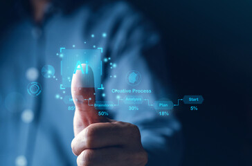 Fototapete - Technology and people concept man use AI to help work, AI Learning and Artificial Intelligence. Business with technology, internet and networking concept. AI technology in life.