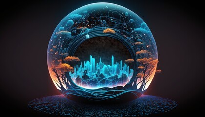Aufkleber - Smart city in metaverse. The concept of the Internet of Things, smart city, high-speed connection of devices. Metaverse city concept. AI