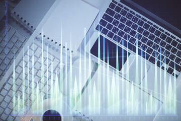 Aufkleber - Financial market graph and top view computer on the desktop background. Multi exposure. Investment concept.