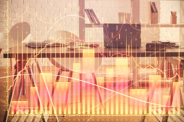 Poster - Multi exposure of stock market chart drawing and office interior background. Concept of financial analysis.