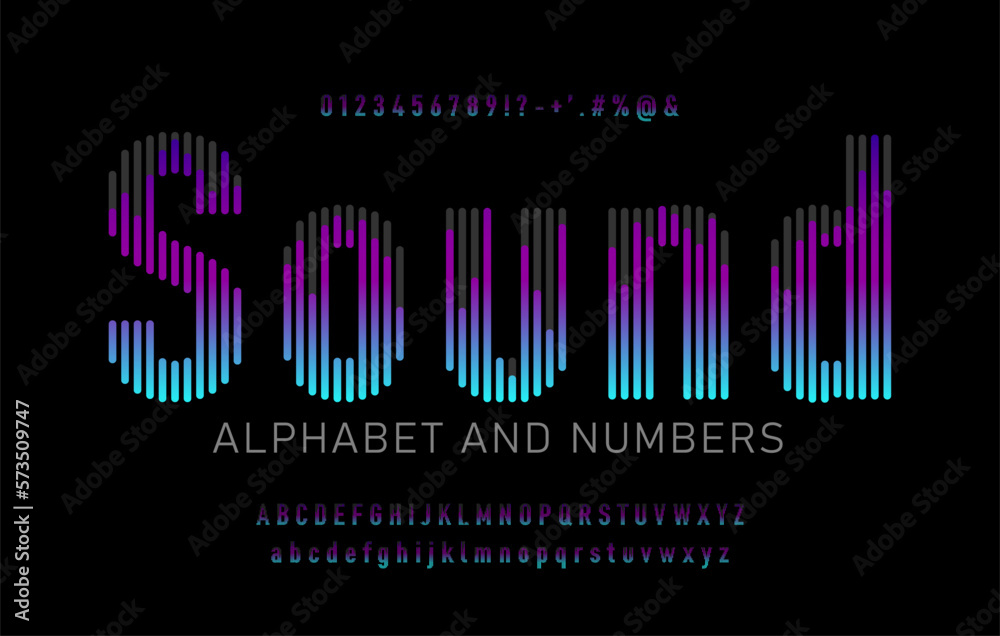Colorful sound wave style font design, alphabet letters