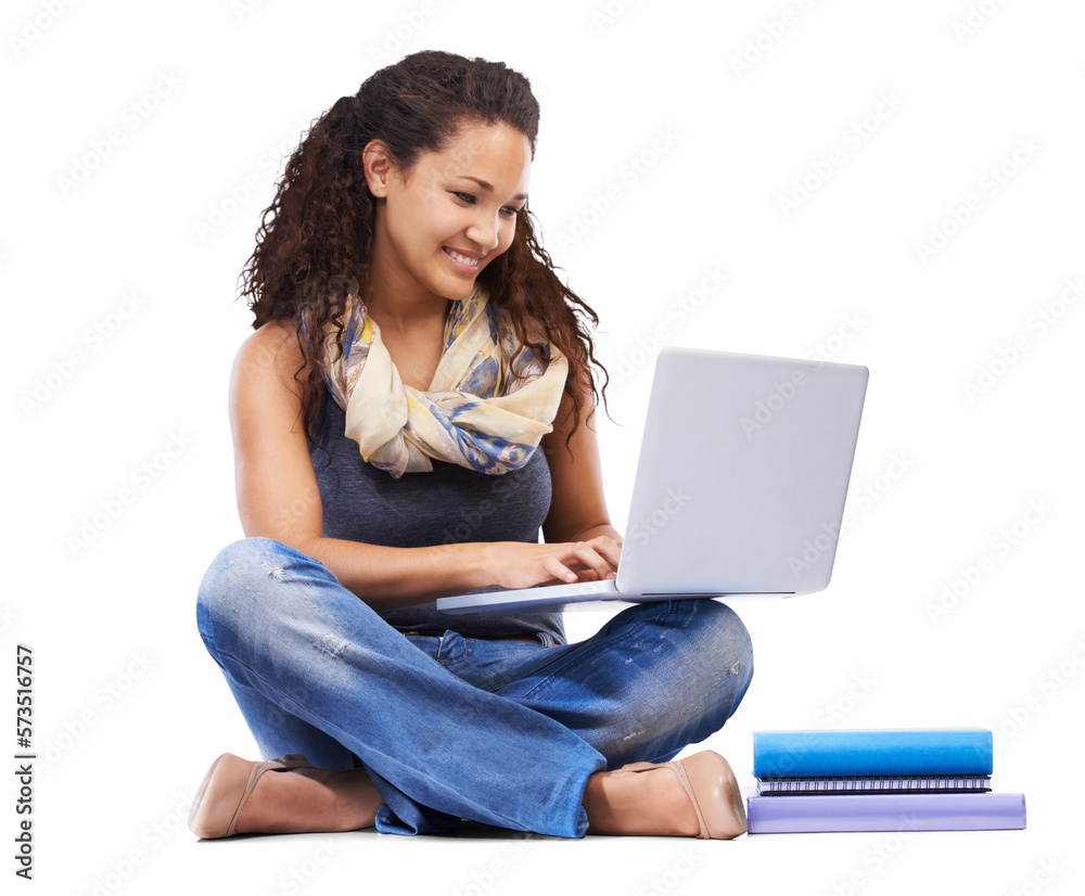 A college or a university girl student studying and browsing on the ...