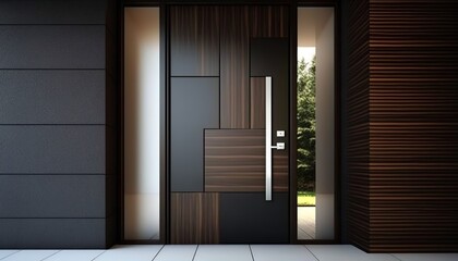 A beautiful modern front door creates a good impression of the house before entering the apartment