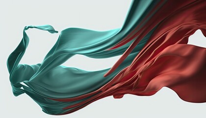 Wall Mural - Elegant Fashion Flying Red and Sea Green Satin Silk Cloth Design for Product Display. AI-Generated, Digital Illustration.