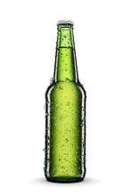 Beer In A Green Bottle Isolated On White Background.