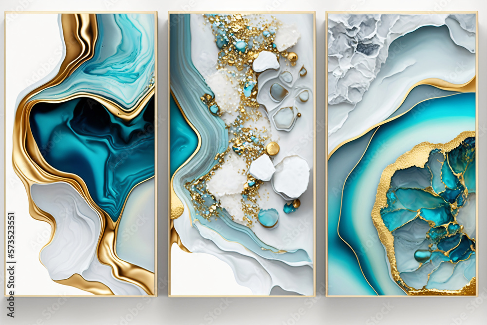 Abstract marble wallpaper for wall decor. White golden and blue color ...