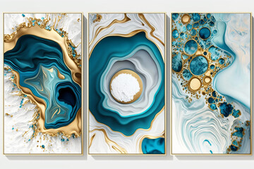 Wall Mural - Abstract marble wallpaper for wall decor. White golden and blue color style. Generative ai.  