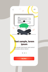 Poster - man login to social media apps mobile or computer application user entering username and password online registration