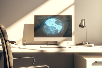 Poster - Digital America map on modern laptop screen, international trading concept. 3D Rendering